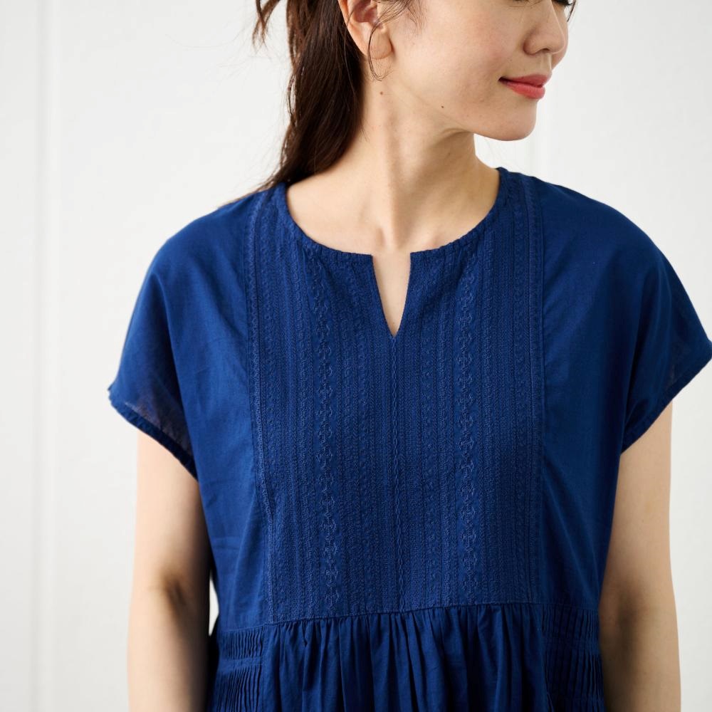 上品 ワンピース 刺繍 レース ドロスト キーネック 7分袖 3色 ♪ 上品 ワンピース 刺繍 レース ドロスト キーネック 7分袖 3色