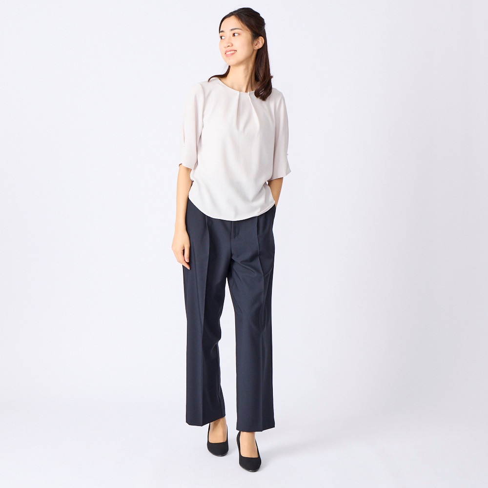 麻調袖タックブラウス 56丈 イージーケア レディス | イオンスタイル  