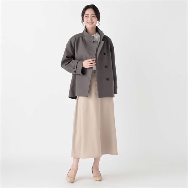 アクリス★極美品★ショート丈コート★ピュアカシミヤ★イタリア製生地★グレー AirWOOLISH スタンドショート丈コート レディス Purelast(ピュア