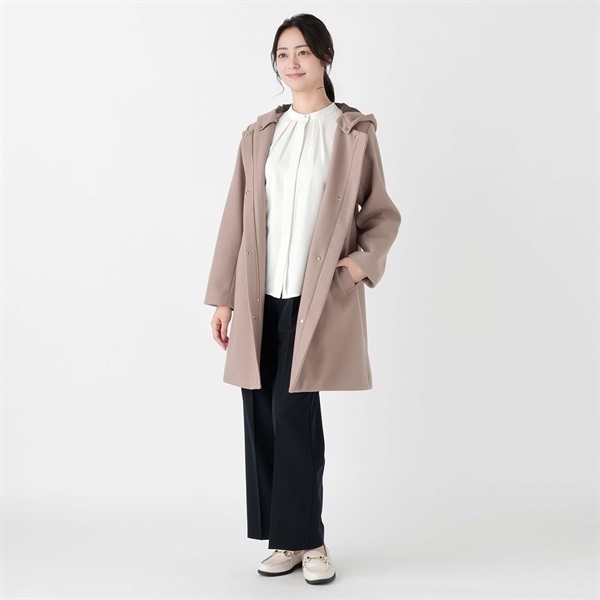 niko　カトルセ　ロイフラ別注　裾レイヤード　アシンメトリージャケット AirWOOLISH NEO フード脱着ミドル丈コート レディス Purelast(ピュア