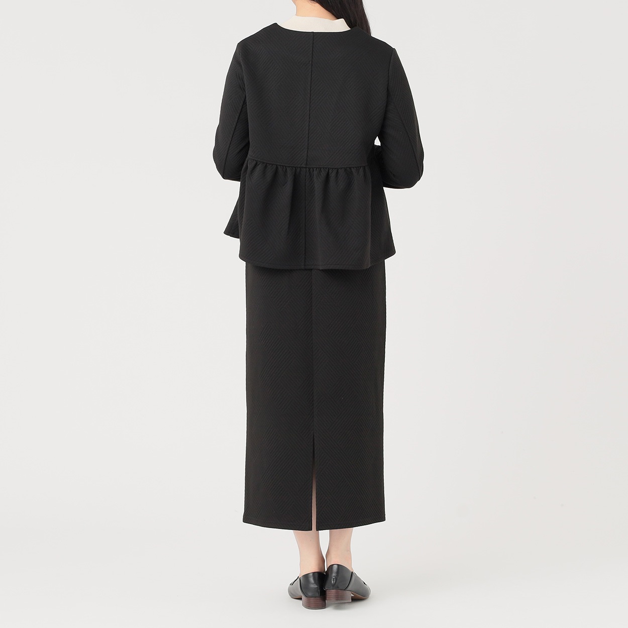 膨れジャカード ペプラムジャケット＋タイトスカートセットアップ