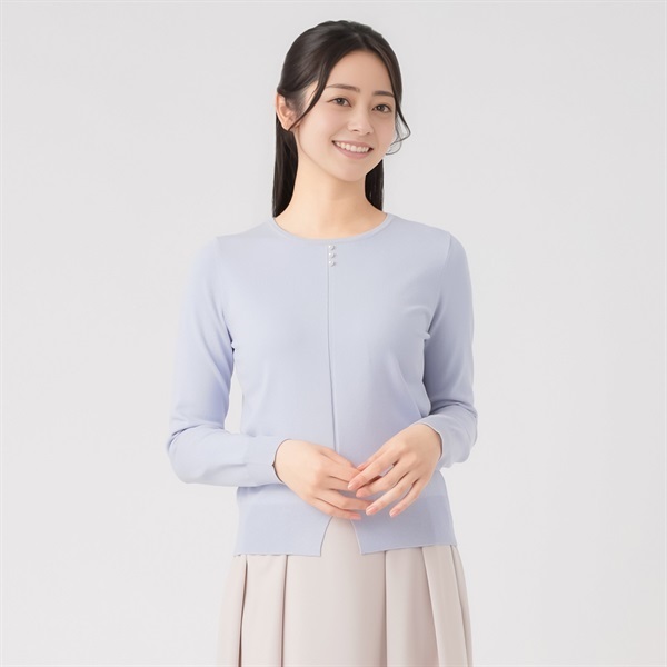 長袖フロントバール趙ボタン付ニットプルオーバー レディス EMMA JAMES