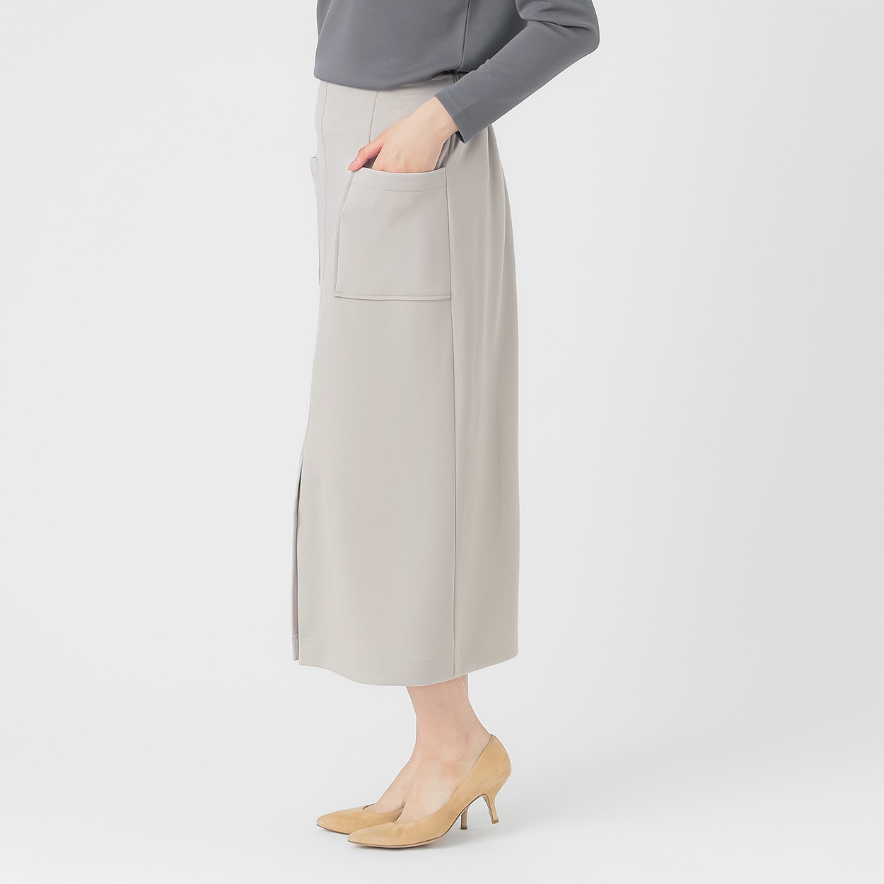 ダンボールニット 前スリットロング丈タイトスカート レディス EMMA