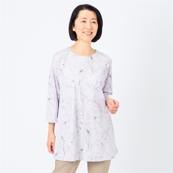 【美品　プリーツ加工花柄アンサンブル　Mサイズ】 美品 プリーツ加工花柄アンサンブル Mサイズ】