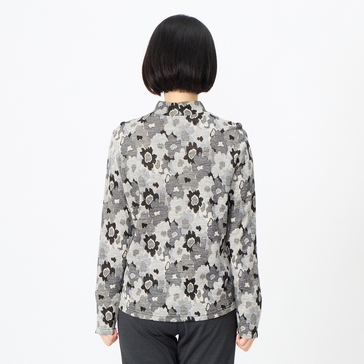 カットソー 尾州 ウール入りジャガード花柄 長袖 レディス 着楽美(きら