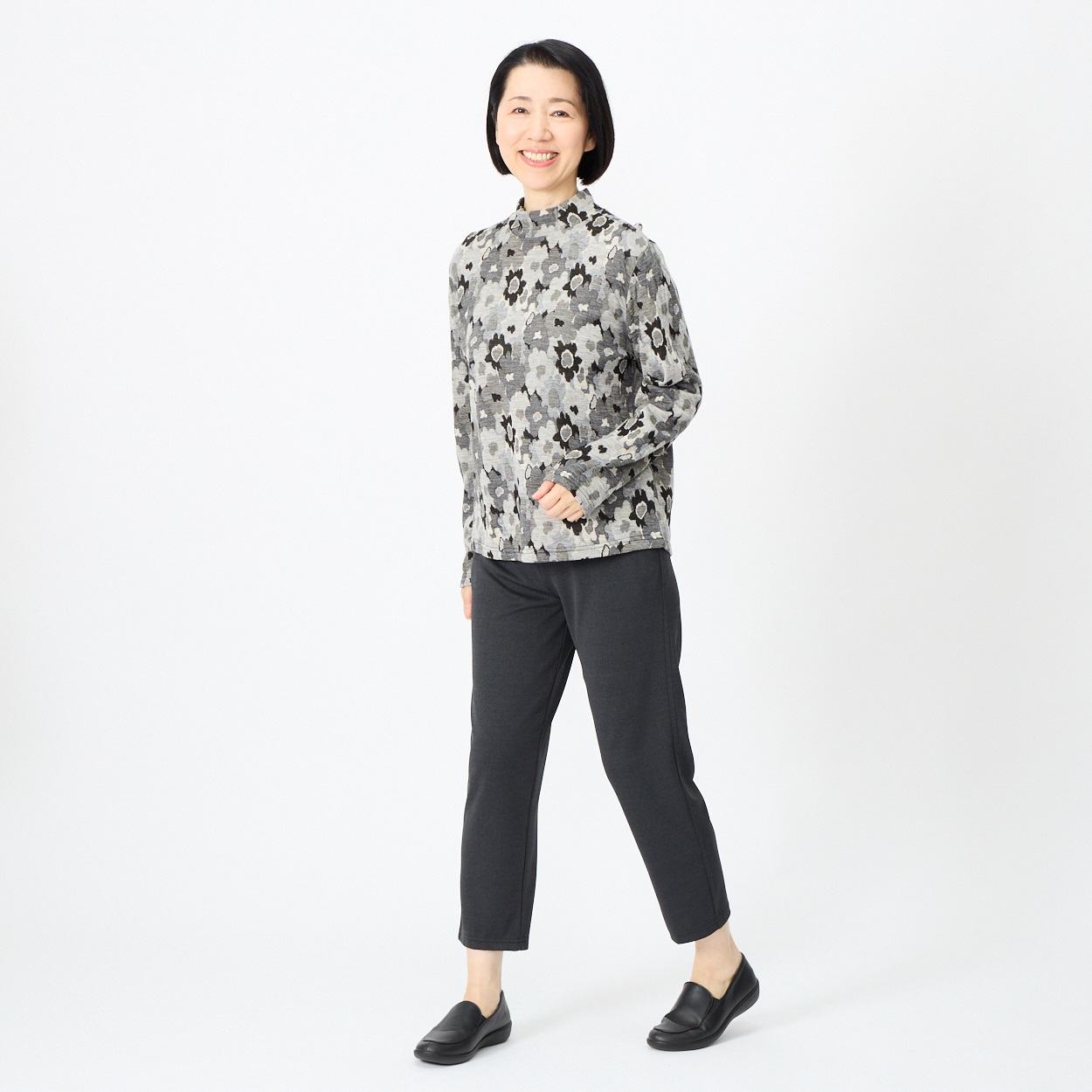 カットソー 尾州 ウール入りジャガード花柄 長袖 レディス 着楽美(きら