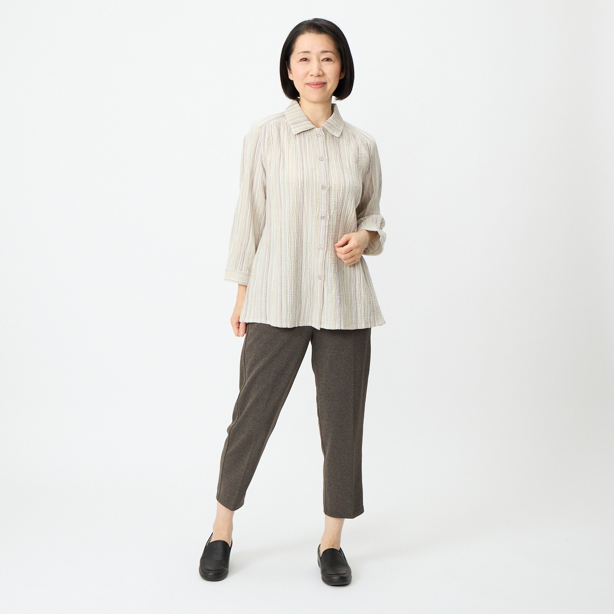 さらふわりシャツ Wガーゼ8分袖 レディス 着楽美(きらび) FU-5971