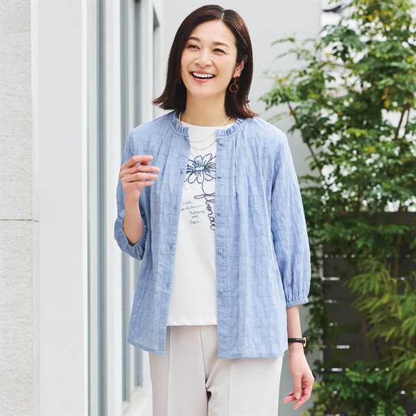 さらふわりシャツ パナマドビーフリル7分袖 レディス 着楽美(きらび