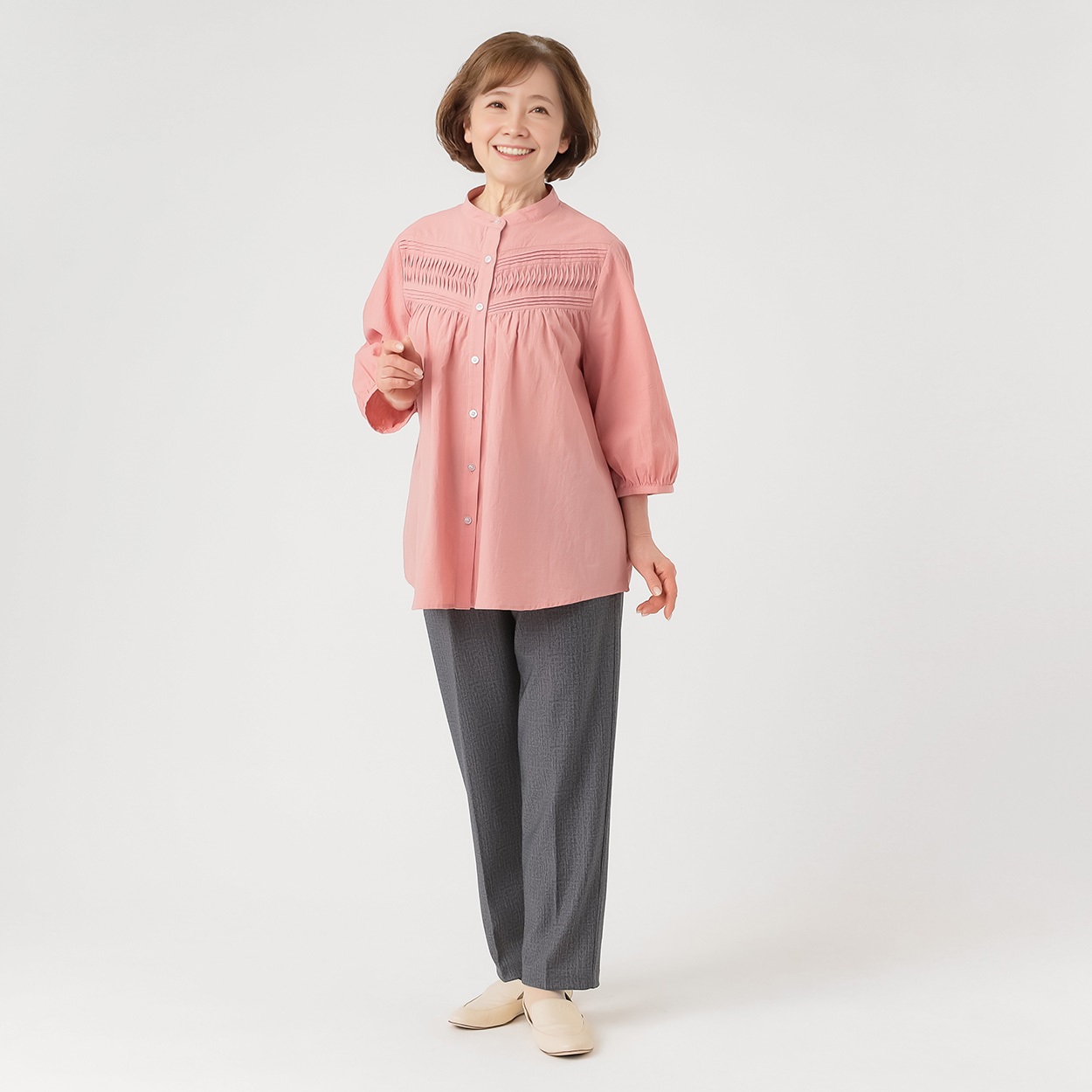 ブラウス 綿ワッシャー素材 ピンタック レディス 着楽美(きらび) AN