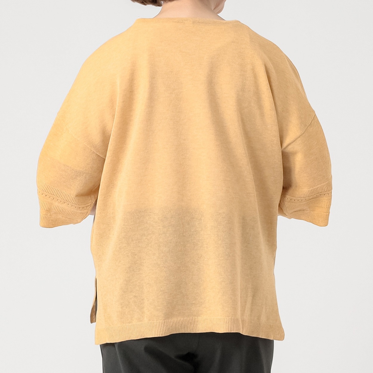 プルオーバー 胸ボーダーサマーニット5分袖 レディス 着楽美(きらび