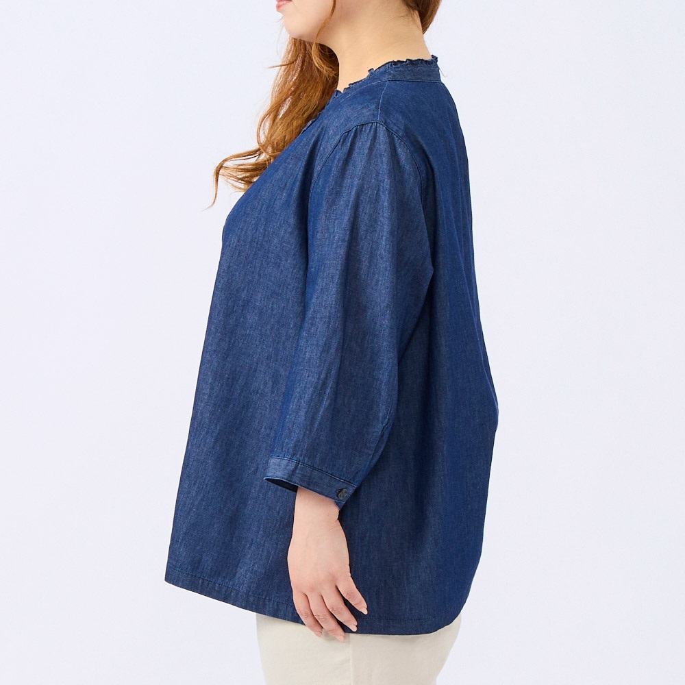 Fit me clothing＊フリルネックブラウス(デニム) レディス 大きい 