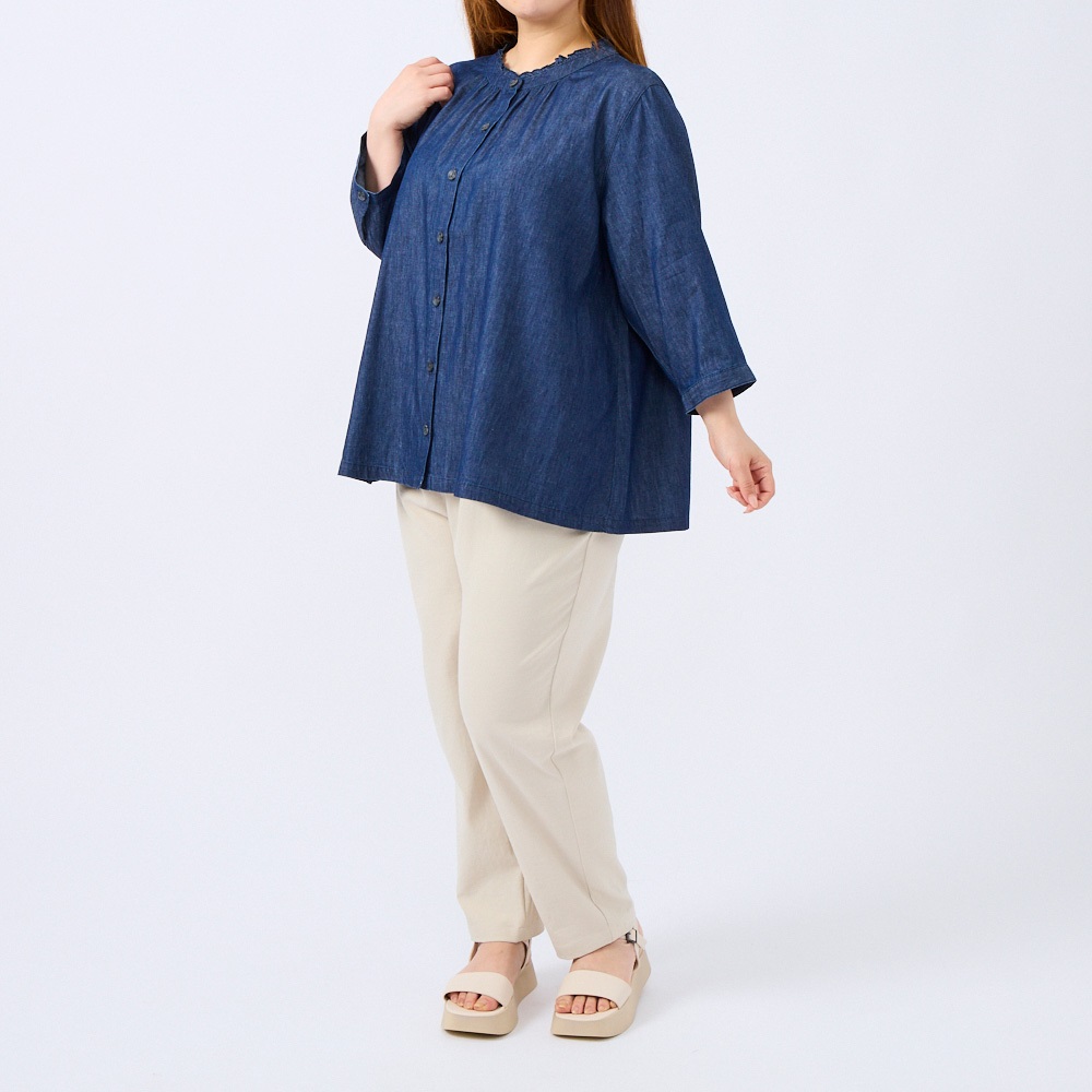 Fit me clothing＊フリルネックブラウス(デニム) レディス 大きい 