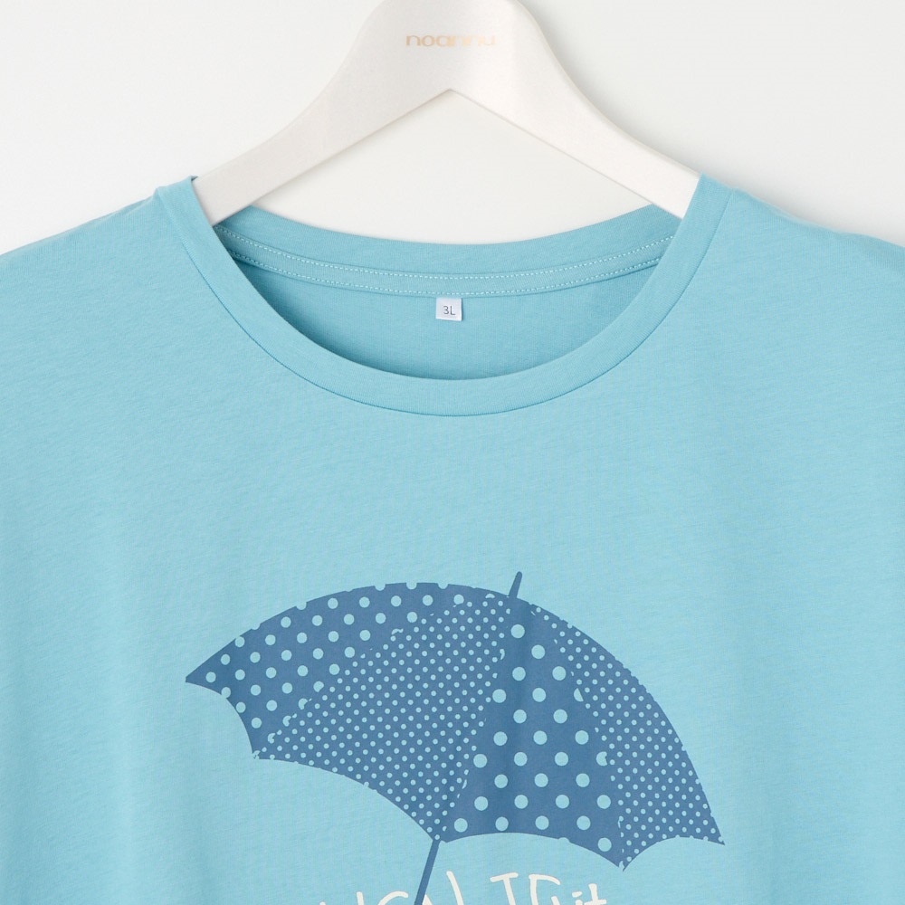 オーガニックコットン 裾ラウンド傘プリントTシャツ レディス