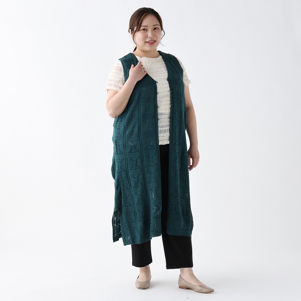 れなたんNO.6 Fit me clothing＊透かし編ニットロングジレ レディス 大きい