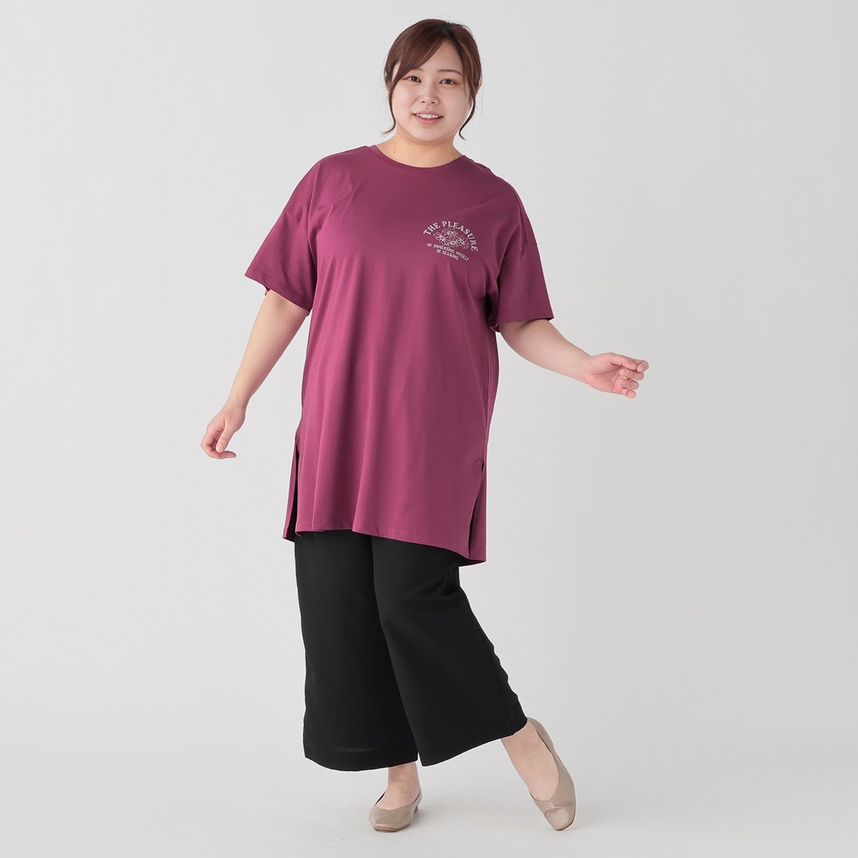 【ペロリ】ユニマリダウン 150cmと160cm オーガニックコットン後ろタック胸プリントチュニック レディス