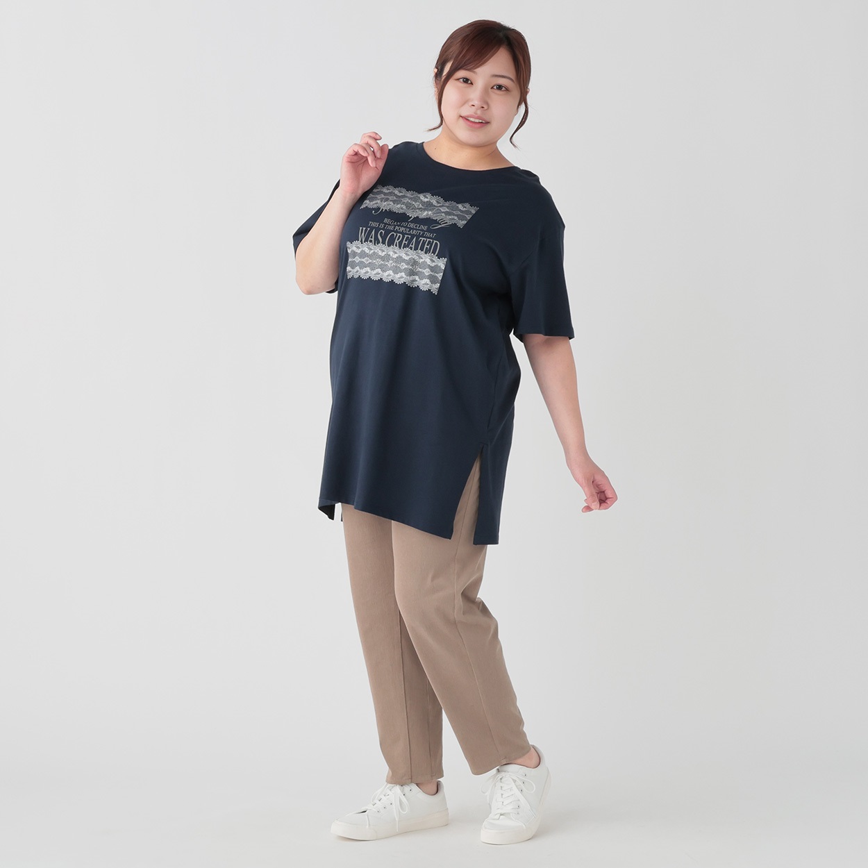 オーガニックコットンレースロゴプリントチュニック レディス