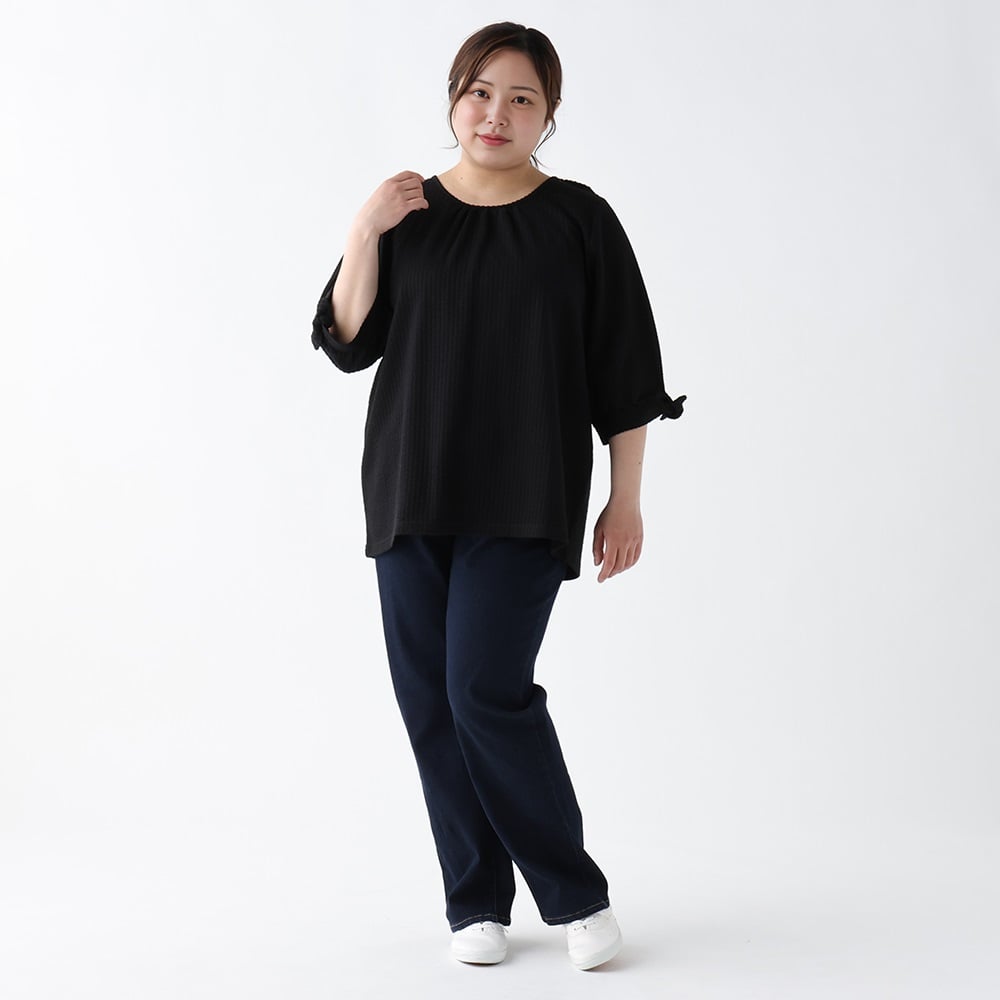 未使用タグ付き】INED Aラインとろみブラウス ネイビー 9号 体型