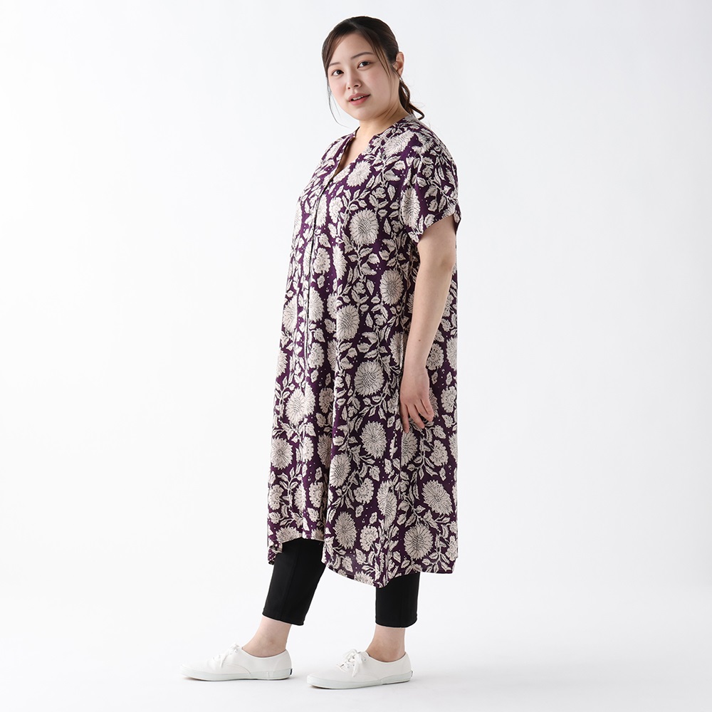 ワンピース YOON*size100 レーヨンプリントスキッパーワンピース レディス 大きいサイズ