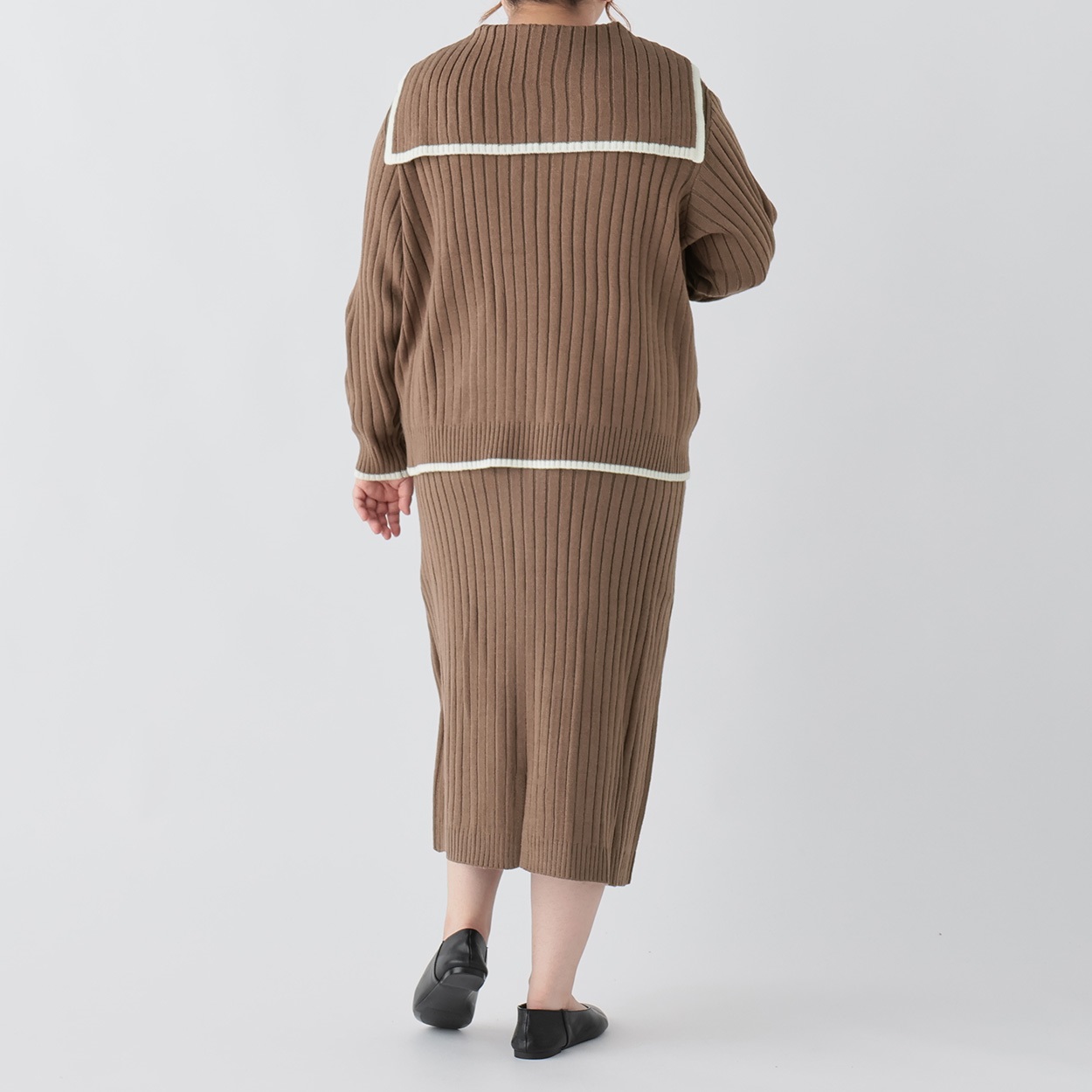 セーラー衿ニットセットアップ レディス ぽっちゃりサイズの