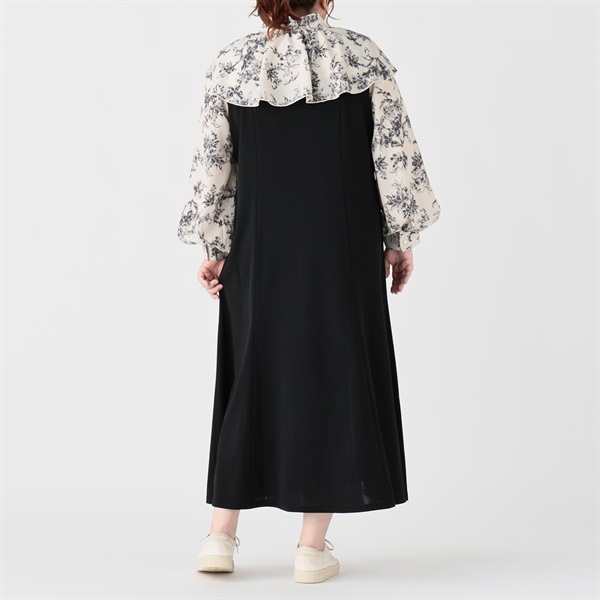 ラッフル襟ドッキングワンピース レディス ぽっちゃりサイズのnoannu