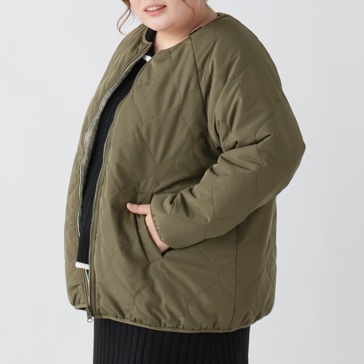 キルトファーリバーシブルブルゾン レディス ぽっちゃりサイズのnoannu