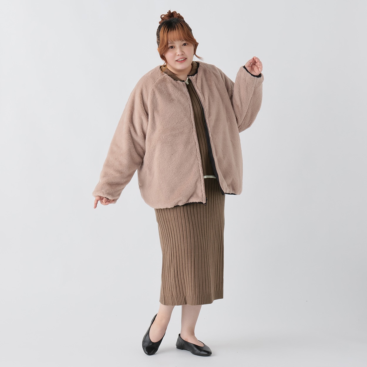 キルトファーリバーシブルブルゾン レディス ぽっちゃりサイズのnoannu