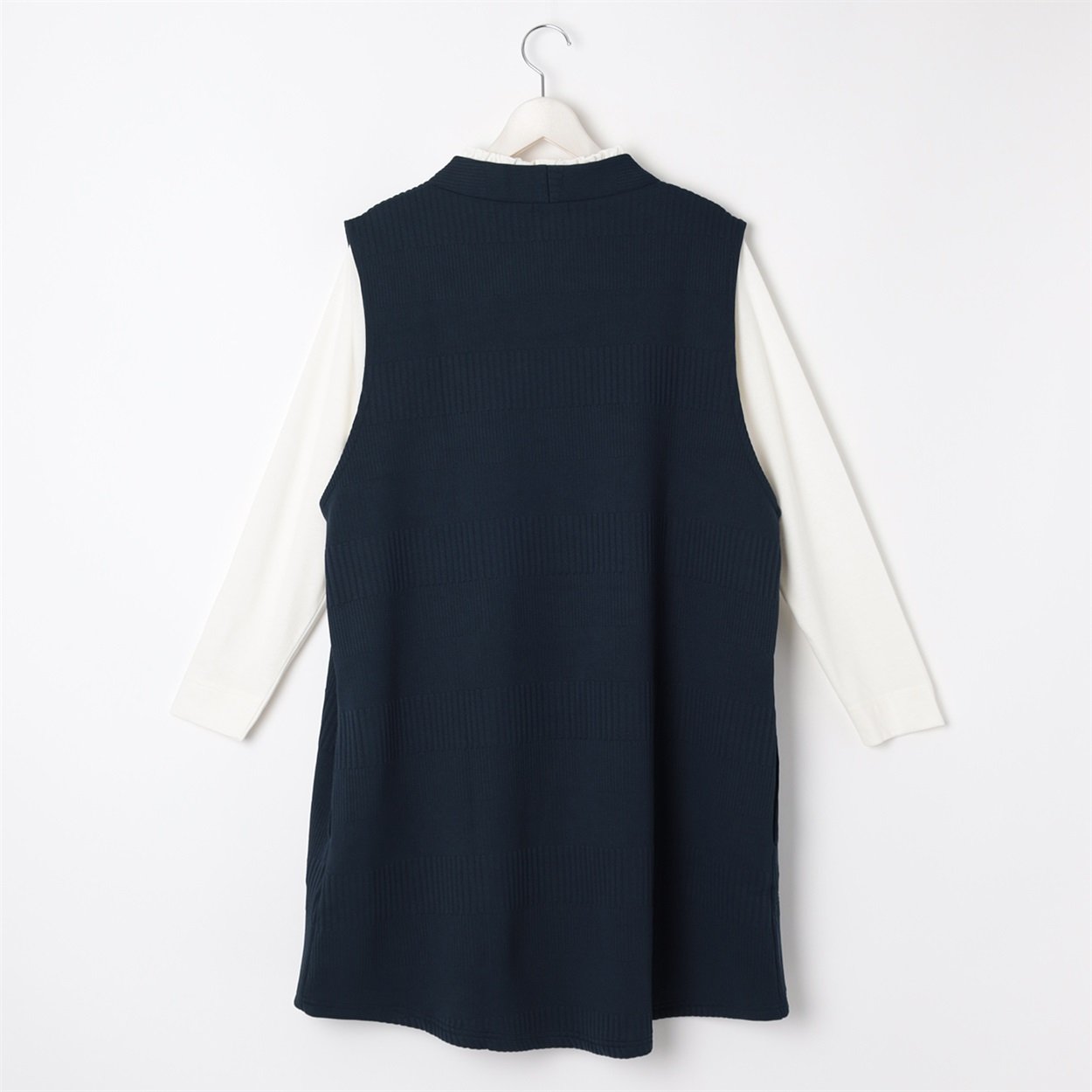 フクレ柄ジレ＋衿シャーリングTシャツアンサンブル レディス 大きい