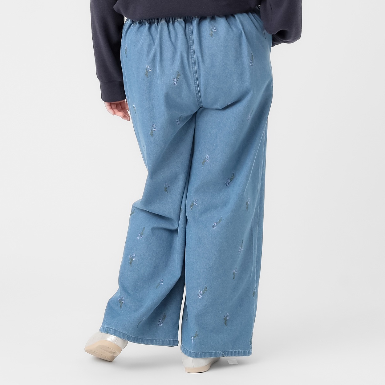 花刺繍デニムワイドパンツ レディス ぽっちゃりサイズのnoannu 336326