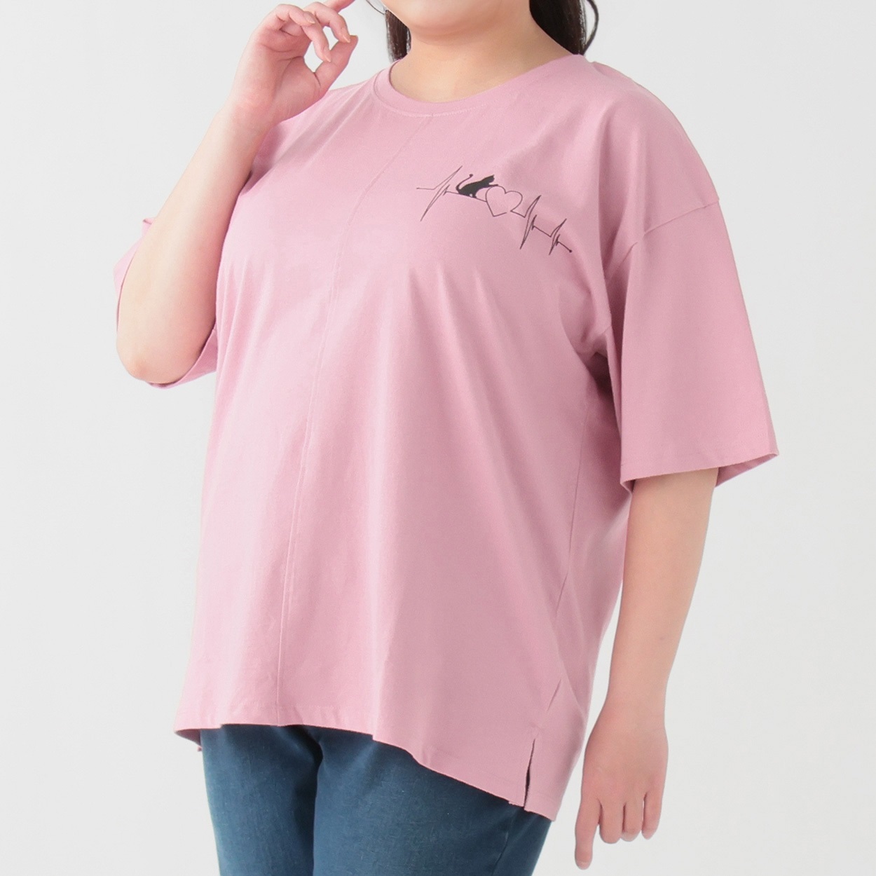 オーガニックコットン＊ねこ胸プリントTシャツ レディス 大きいサイズ