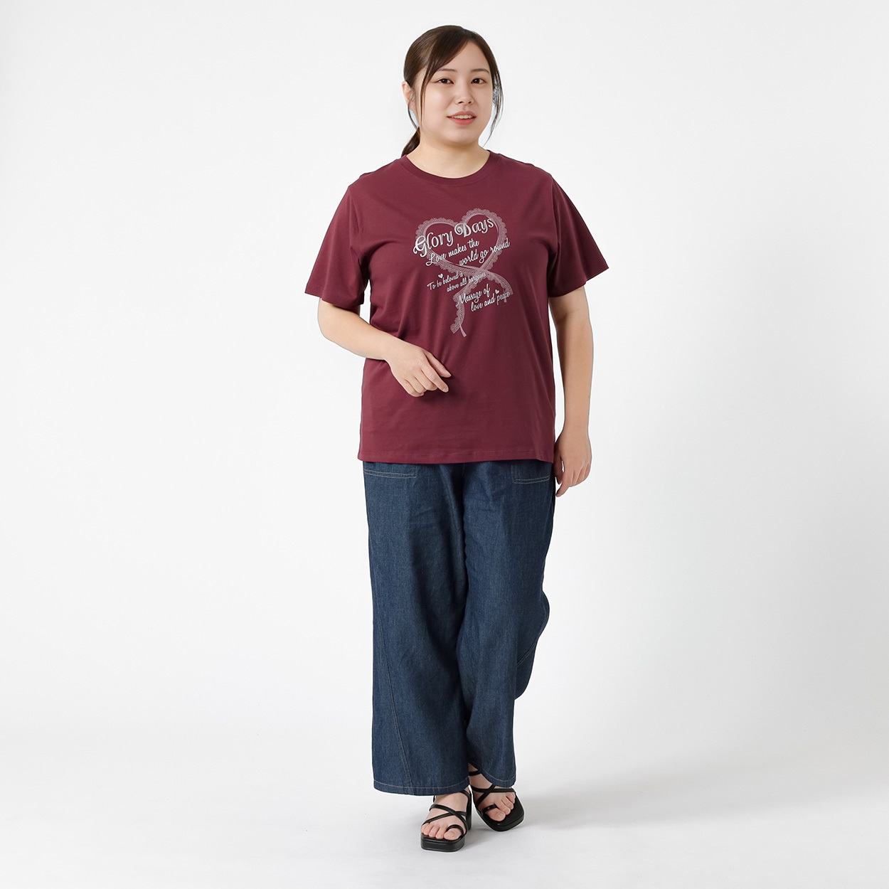 オーガニックコットン＊ハートロゴプリント半袖Tシャツ レディス 