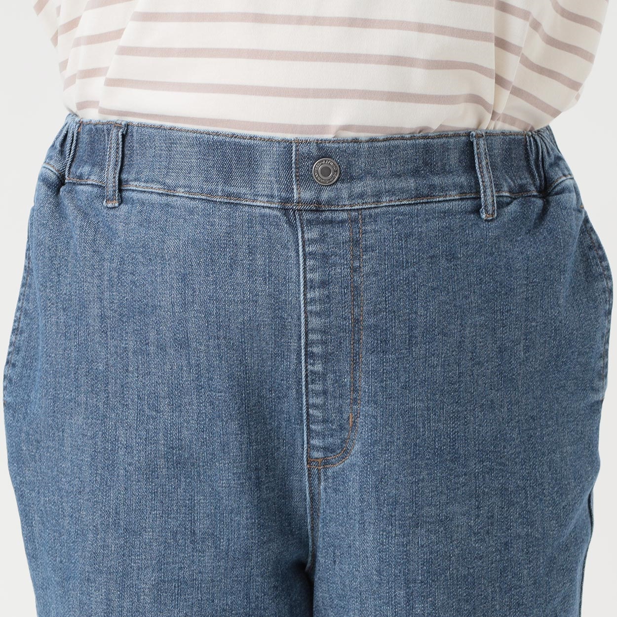 麻混ストレッチデニムパンツ レディス 大きいサイズ noannu 396-4680