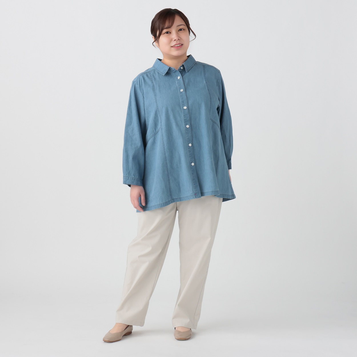 デニムシャツ レディス 大きいサイズ noannu 232311L | イオンスタイル 