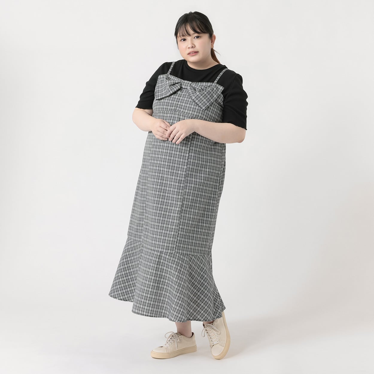 パフカーディガン×リボンワンピースアンサンブル レディス ぽっちゃり