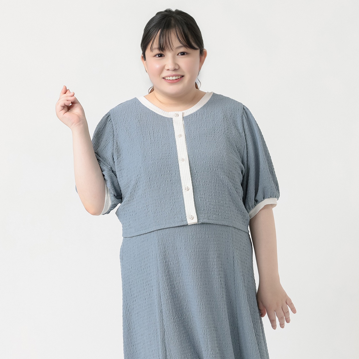 カットジャガードリボンアンサンブル レディス ぽっちゃりサイズの