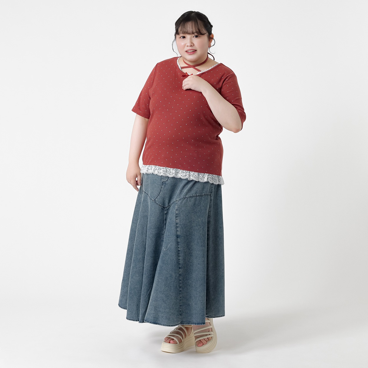 韓国っぽガーリー＊ライトオンスフレアデニムスカート レディス
