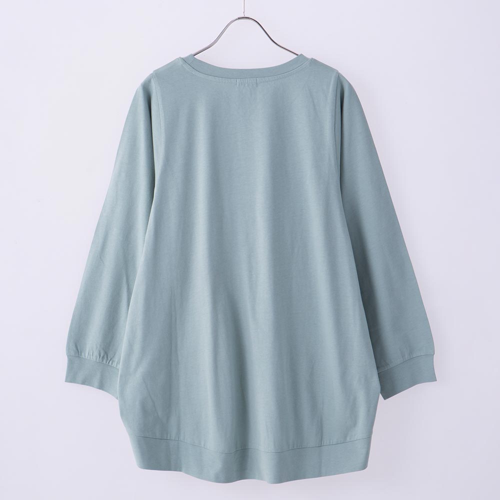 イタリヤ レディース 青いビーズ装飾チュニック 五分袖 美品 伊太利屋