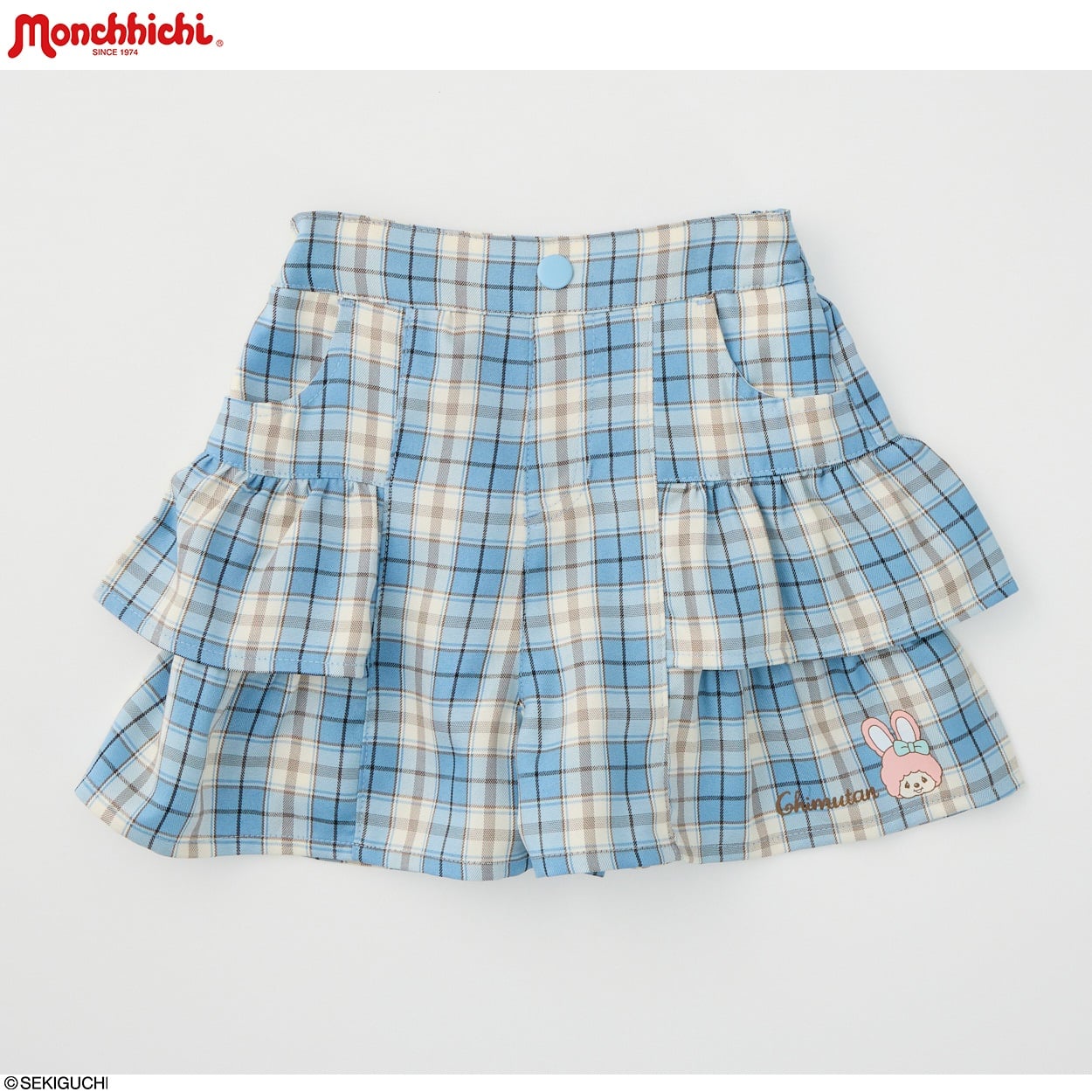 elle clouds 虹色のチェックスカート〈レディース〉｜Sunny サニークラウズ デニムチェックスカート 女の子 Mサイズ モンチッチ ぬいぐるみ