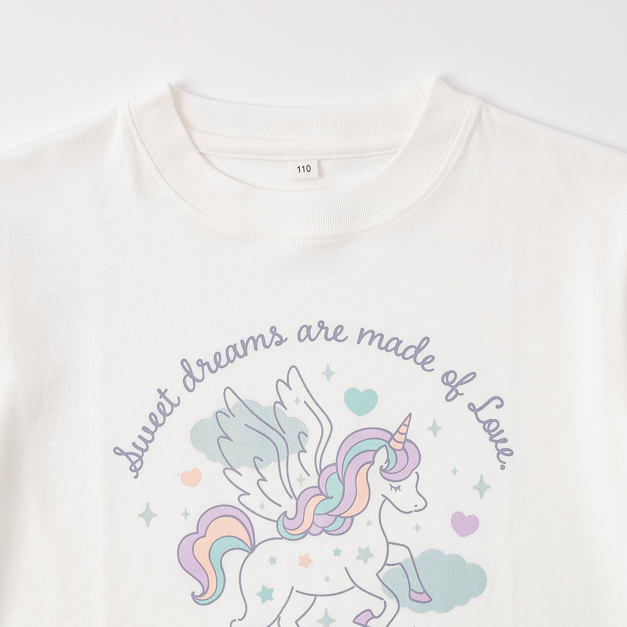 コットン衿よれにくい ユニコーンプリント半袖Tシャツ 女の子 トップ