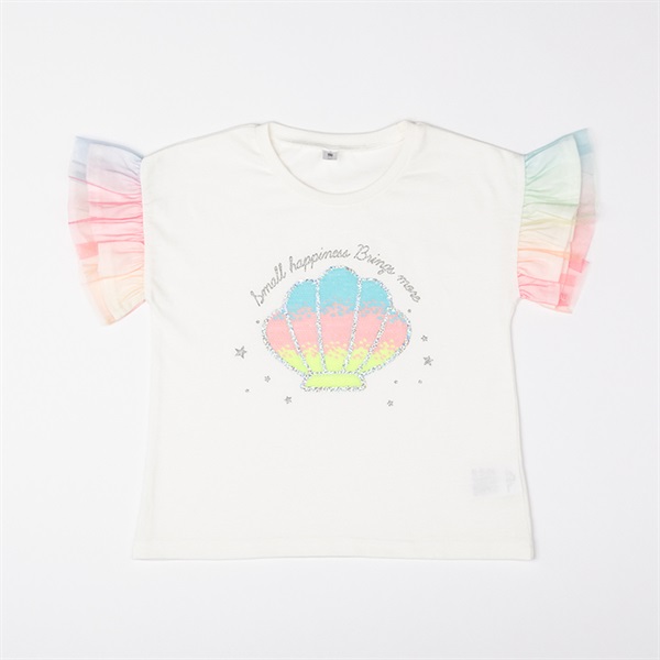 スパンコール刺繍Tシャツ CVC天竺シェルスパンコール刺繍Tシャツ 女の子 キッズ 100cm