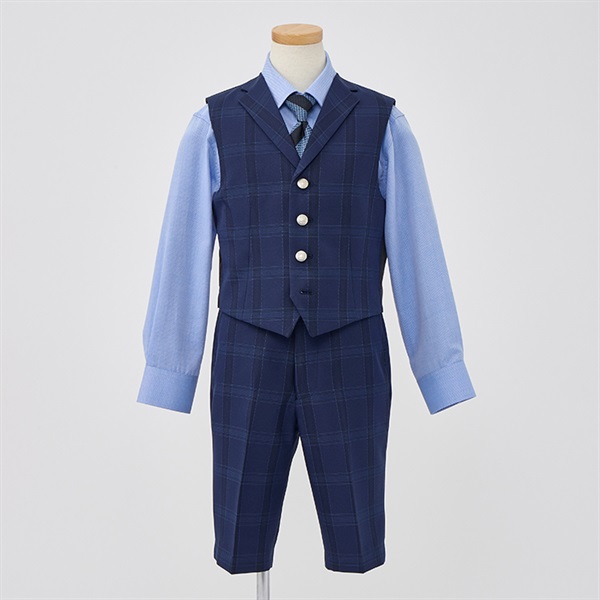 WANDER FACTORY ブルーチェックベスト付きスーツ キッズ 男の子