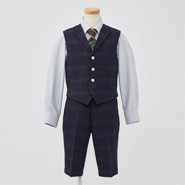 WANDER FACTORY ネイビーチェックベスト付きスーツ キッズ 男の子