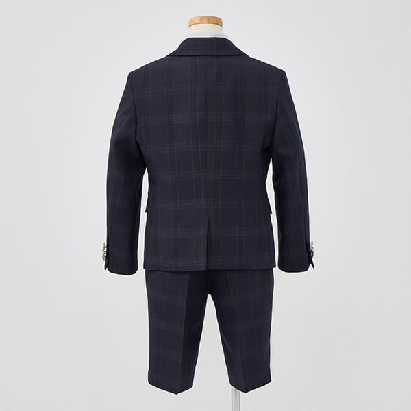超美品★ワンダーファクトリー★3ピースフォーマル　スーツ★130cm 紺チェック WANDER FACTORY ネイビーチェックベスト付きスーツ キッズ 男の子