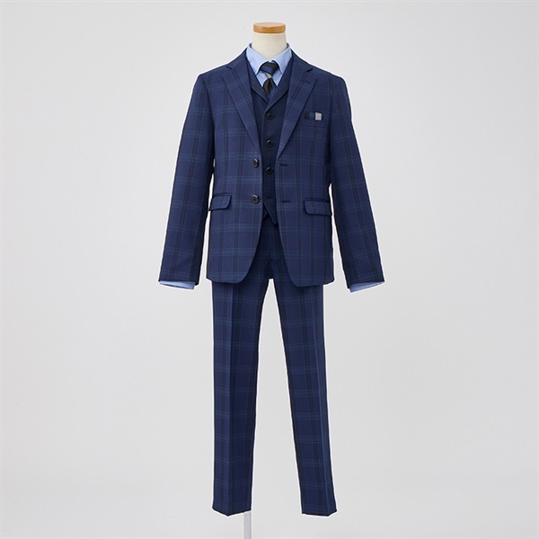 WANDER FACTORY ブルーチェックベスト付きスーツ キッズ 男の子