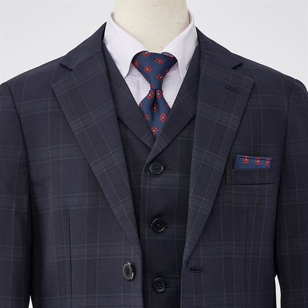 WANDER FACTORY ネイビーチェックベスト付きスーツ キッズ 男の子
