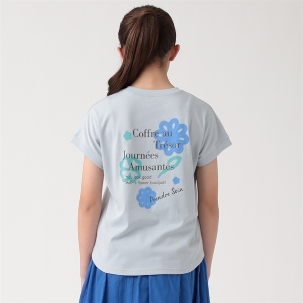 テマ楽COOL 裾ラウンドTシャツ 花柄ロゴ 女の子 トップバリュ