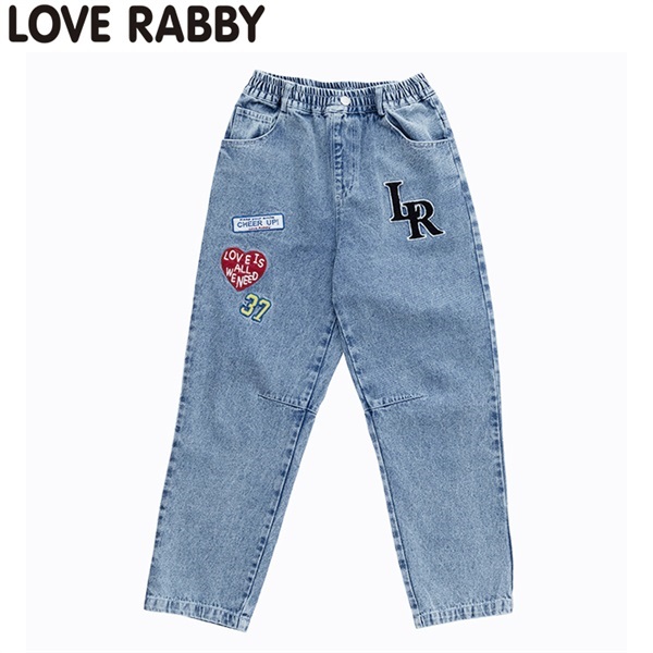 ラブラビ ワッペン付きバレルレッグデニムパンツ 女の子 キッズ