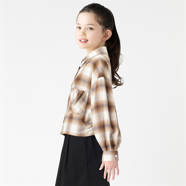 チェック柄ショート丈シャツ トップバリュ キッズ 130cm-160cm