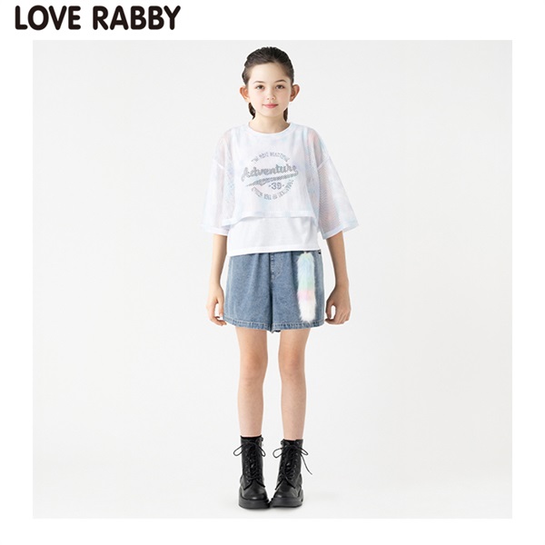 ラブラビ ファーチャーム付きケミカルデニムショートパンツ