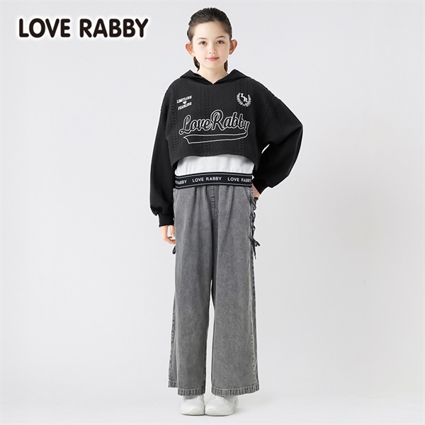 ラブラビ ケーブル二ットソー重ね着風パーカー 女の子 キッズ 130cm