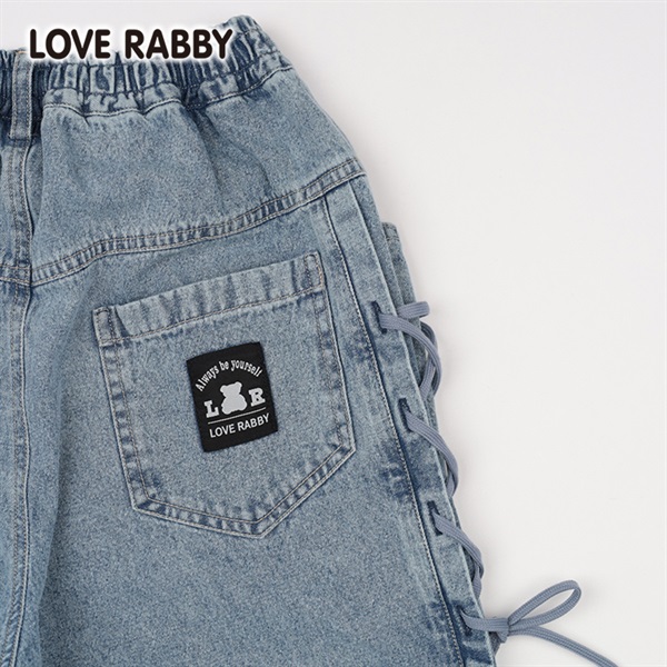 ラブラビ デニム脇レースアップワイドパンツ 女の子 キッズ 130cm